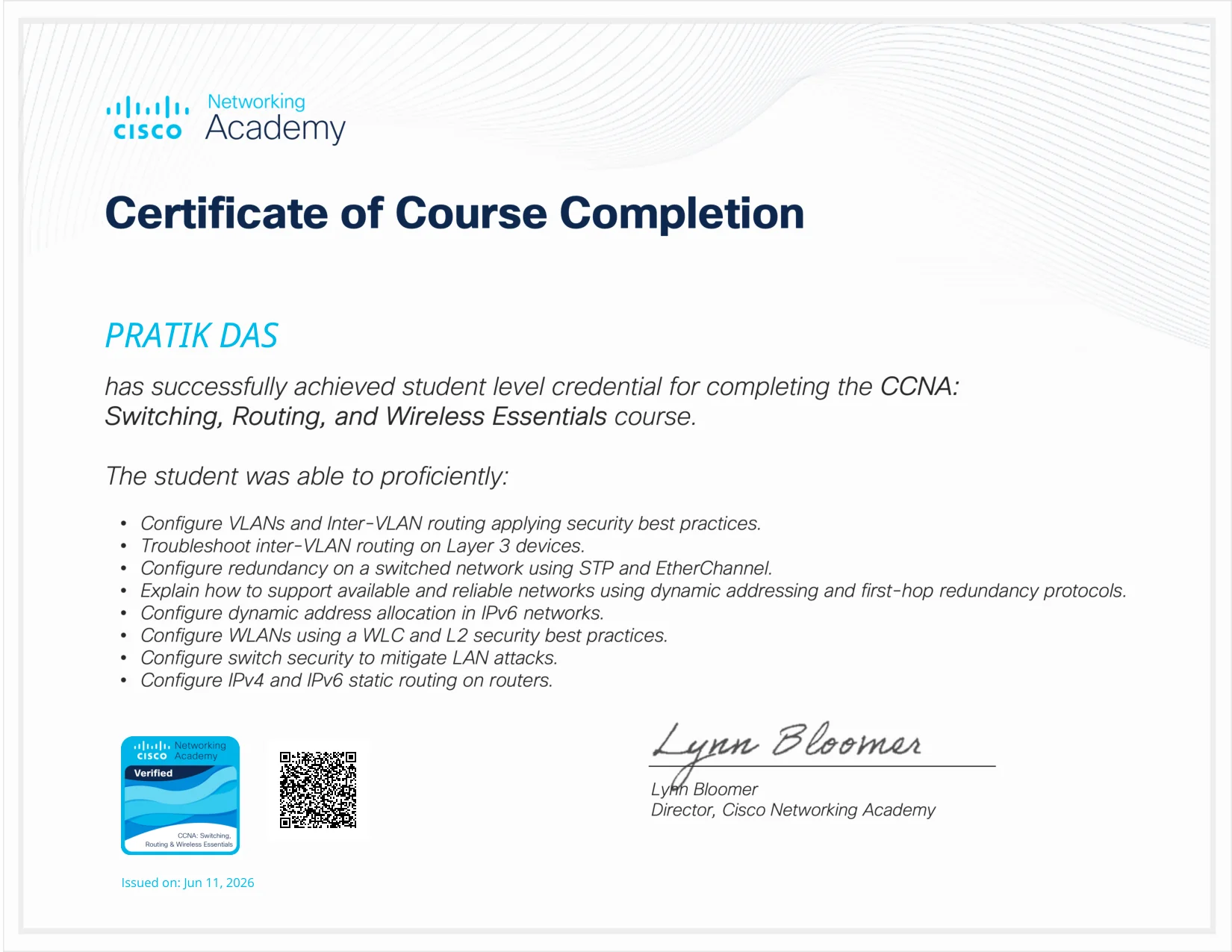 CCNA SRWE Certificate